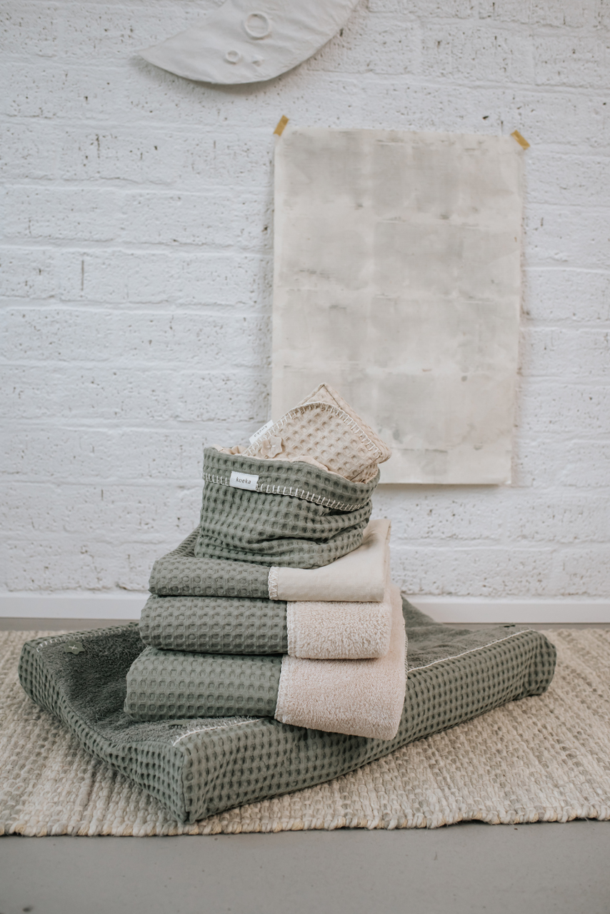 Wiegdeken Wafel/teddy Oslo shadow green/soft sand