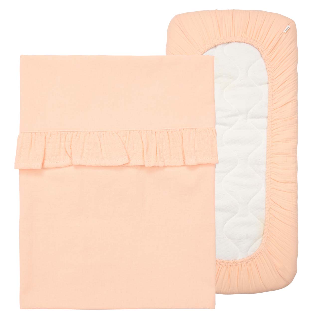 Drap berceau et drap-housse ruffle combi Faro peach