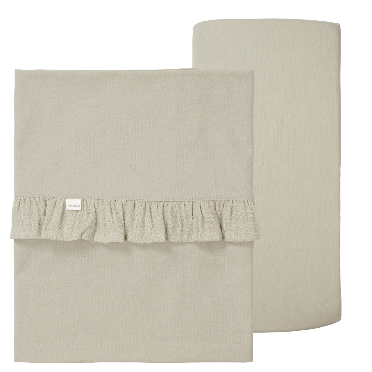 Cot sheet and fitted sheet ruffle combi pack Faro sage