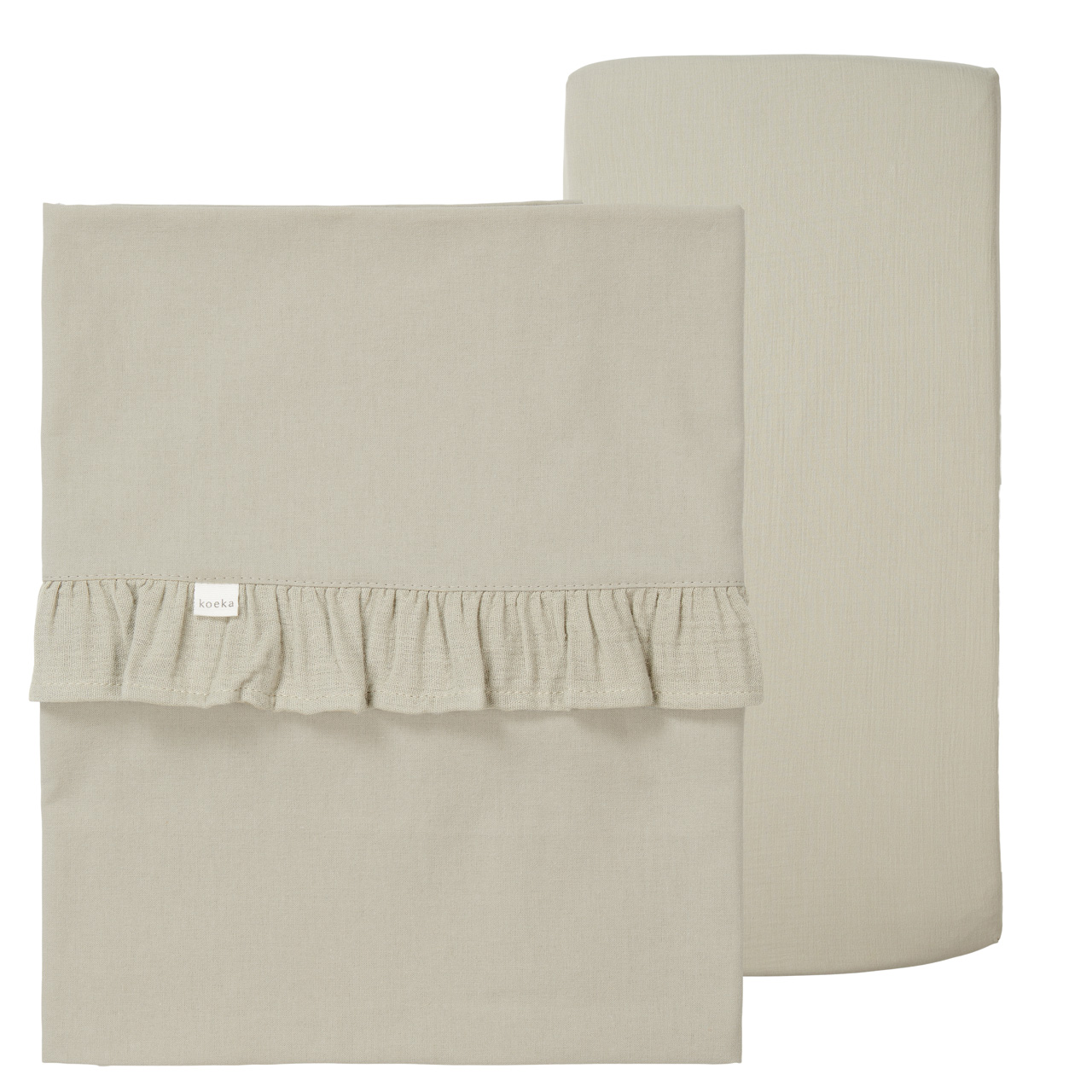 Bassinet sheet and fitted sheet ruffle combi pack sage