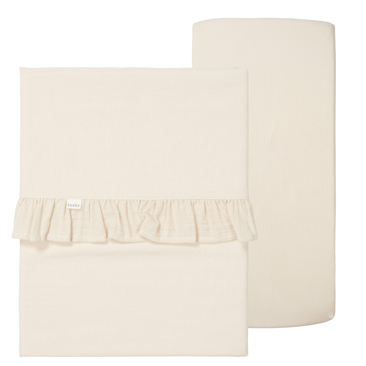 Cot sheet and fitted sheet ruffle combi pack Faro warm white