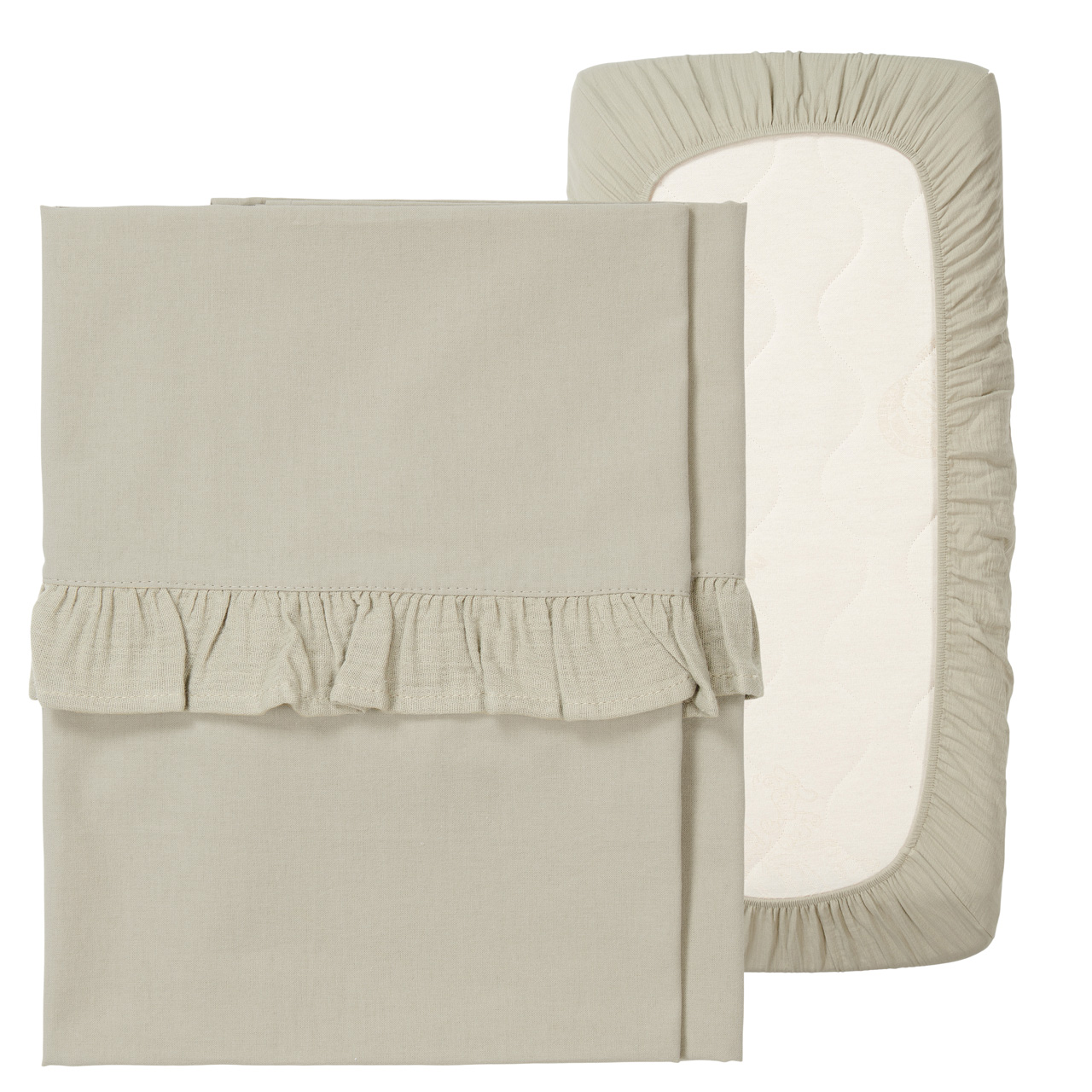 Drap berceau et drap-housse ruffle combi Faro sage