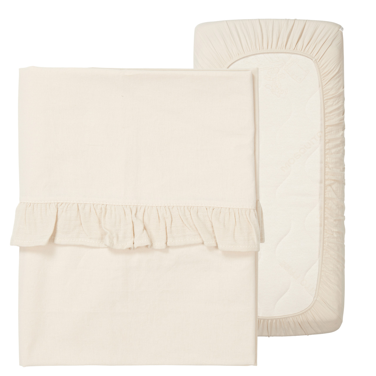 Cot sheet and fitted sheet ruffle combi pack Faroo warm white