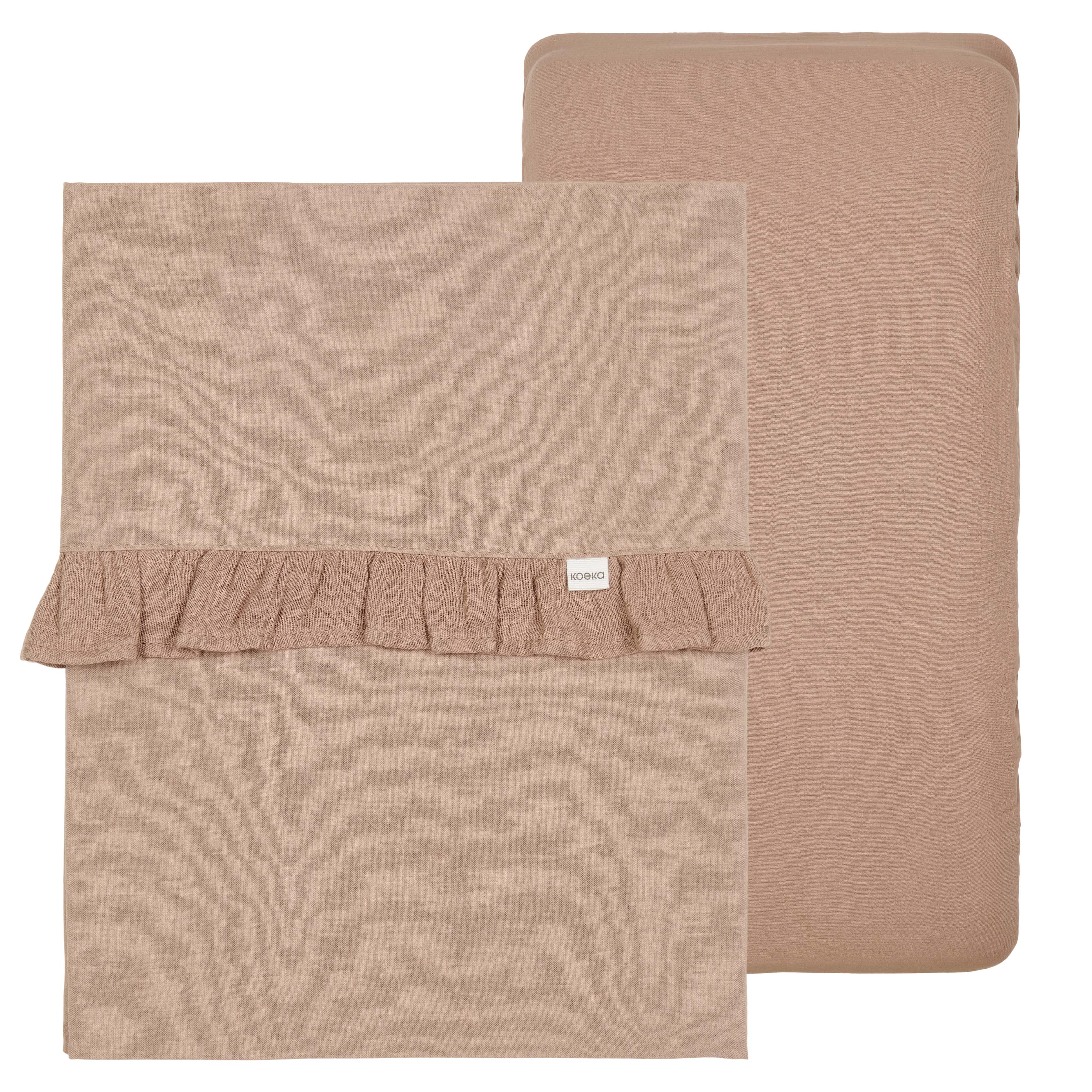 Cot sheet and fitted sheet ruffle combi pack Faroo caffe