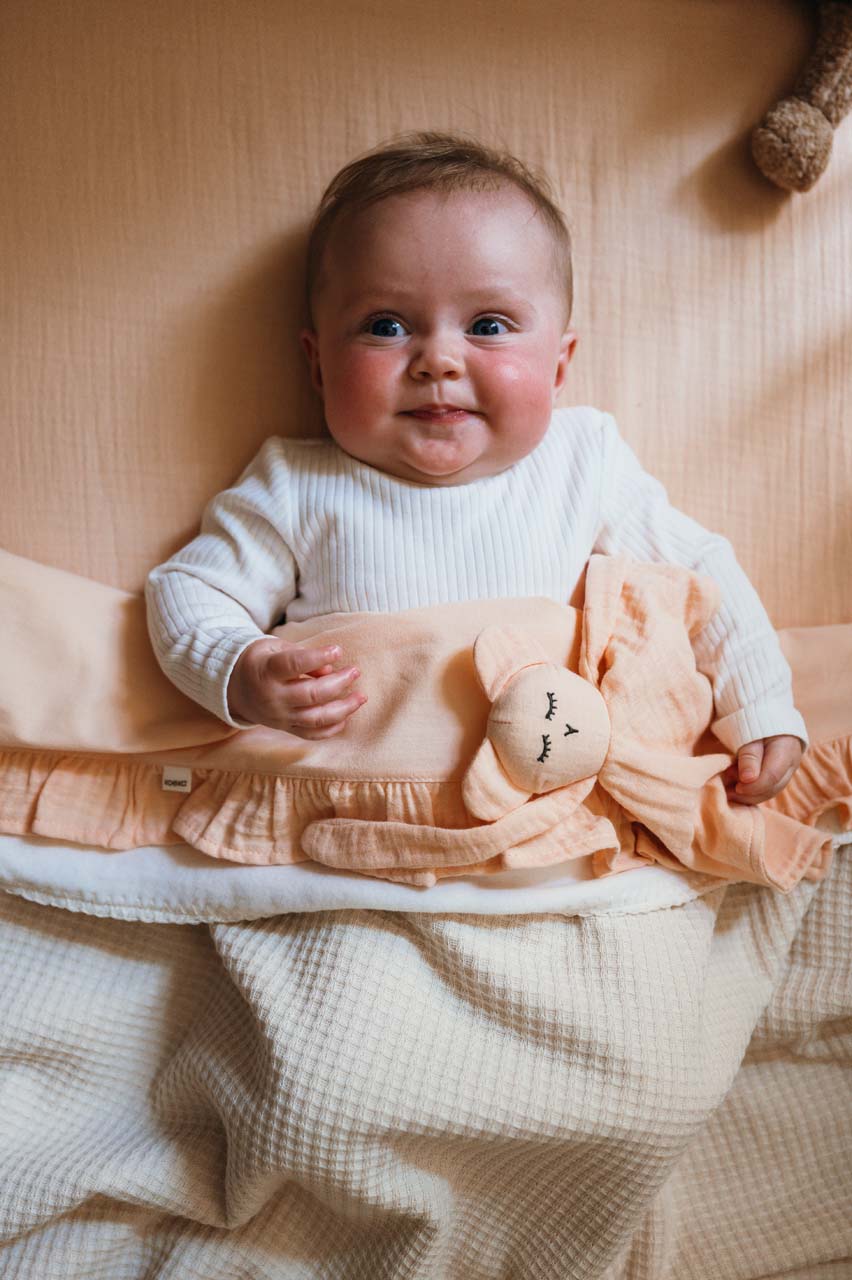Drap berceau et drap-housse ruffle combi Faro peach