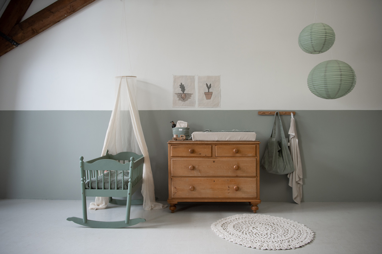 Wiegdeken Wafel/teddy Oslo shadow green/soft sand