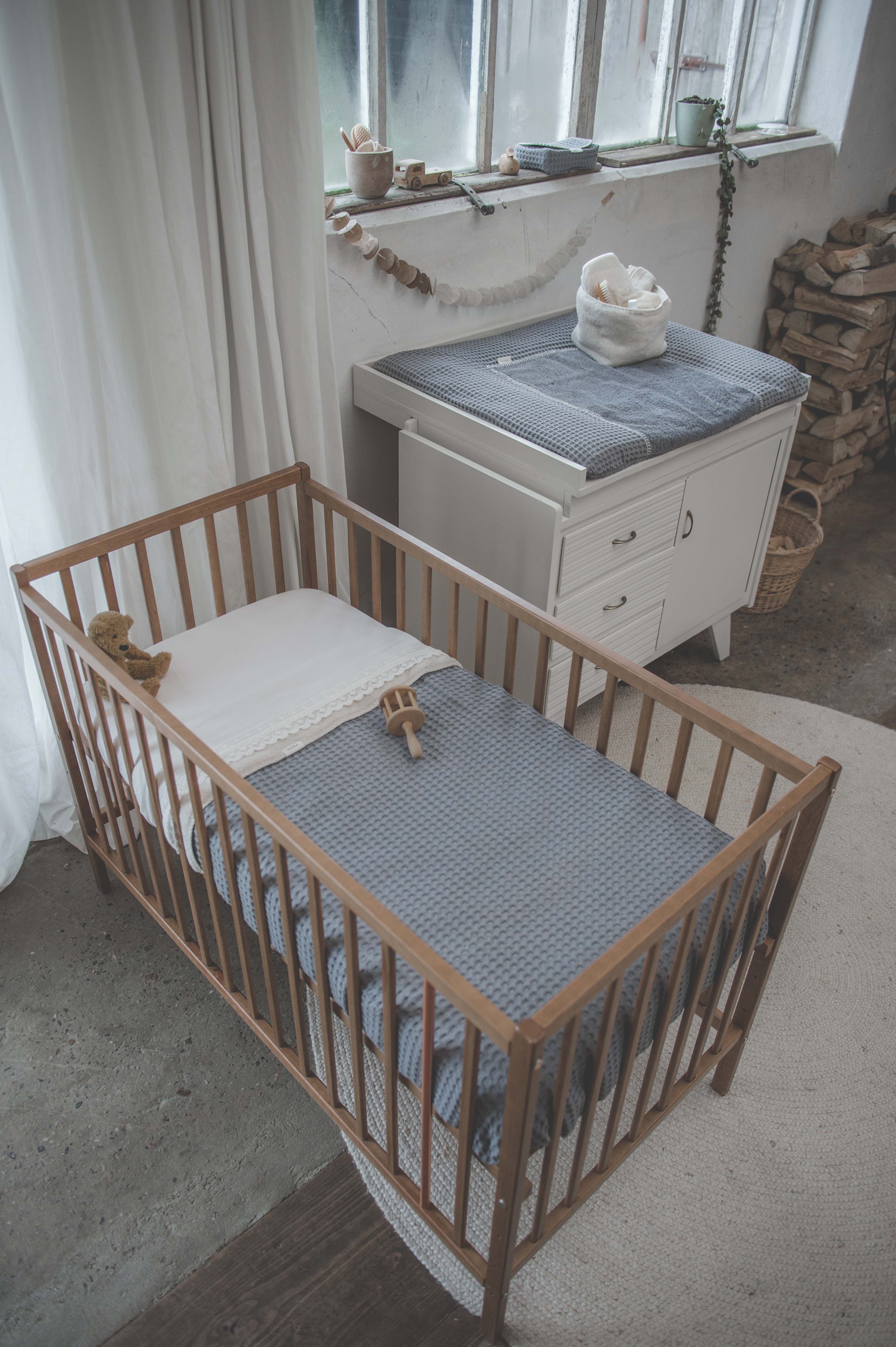 Ledikantdeken Wafel/teddy Oslo steel grey/pebble